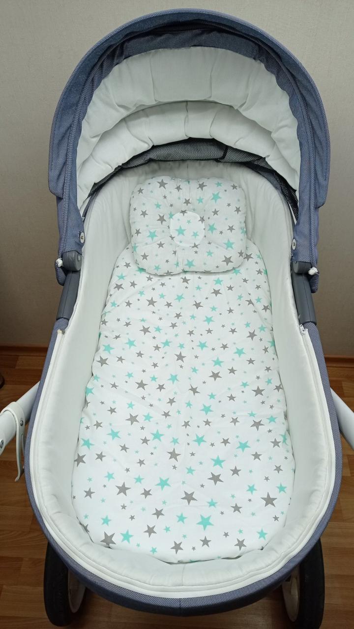 Набір в коляску 2 предмети подушка і водонепроникне простирадло на резинці комплект постільної білизни в дитячий візок