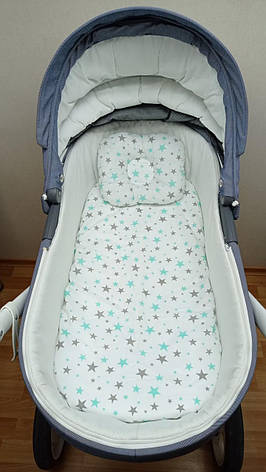 Набір в коляску 2 предмети подушка і водонепроникне простирадло на резинці комплект постільної білизни в дитячий візок, фото 1