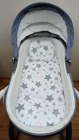 Набір в коляску 2 предмети подушка і водонепроникне простирадло на резинці комплект постільної білизни в дитячий візок, фото 1