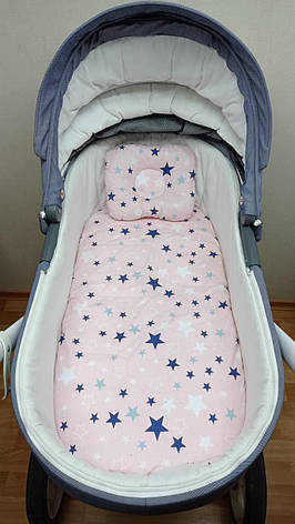 Набір в коляску 2 предмети подушка і водонепроникне простирадло на резинці комплект постільної білизни в дитячий візок, фото 1