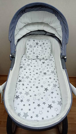 Набір в коляску 2 предмети подушка і водонепроникне простирадло на резинці комплект постільної білизни в дитячий візок, фото 1