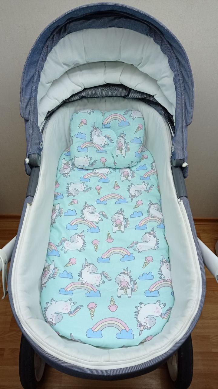 Набір в коляску 2 предмети подушка і водонепроникне простирадло на резинці комплект постільної білизни в дитячий візок