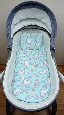 Набір в коляску 2 предмети подушка і водонепроникне простирадло на резинці комплект постільної білизни в дитячий візок, фото 1