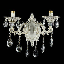 Бра-свічка класична з кришталевими підвісками 2 лампи білий/золото 40х32х23 см