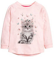 1, Розовый тонкий свитшот реглан из терри флиса с котиком на девочку H&M Размер 8-10 лет Рост 134 см