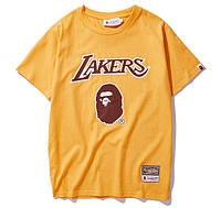 Футболка жёлтая Bape x Lakers мужская женская унисекс летняя бейп