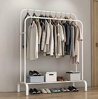 Підлогова подвійна стійка для одягу Double floor Hanger Біла/ Портативна вішалка для одягу та взуття