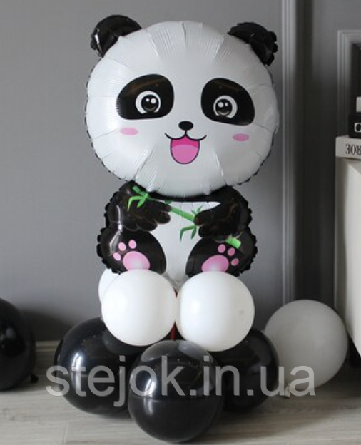 Стійка з кульок Панда з гілочкою, чорно-біла, фото 1