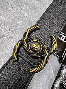 Стильний шкіряний жіночий ремінь на пояс Сhanel чорний 4см Шанель