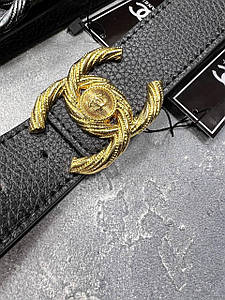 Стильний шкіряний жіночий ремінь на пояс Сhanel чорний 4см Шанель