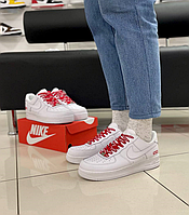 Мужские кроссовки Nike Air Force 1 Supreme White One Обувь Найк Форс белые кожаные весна осень лето 41