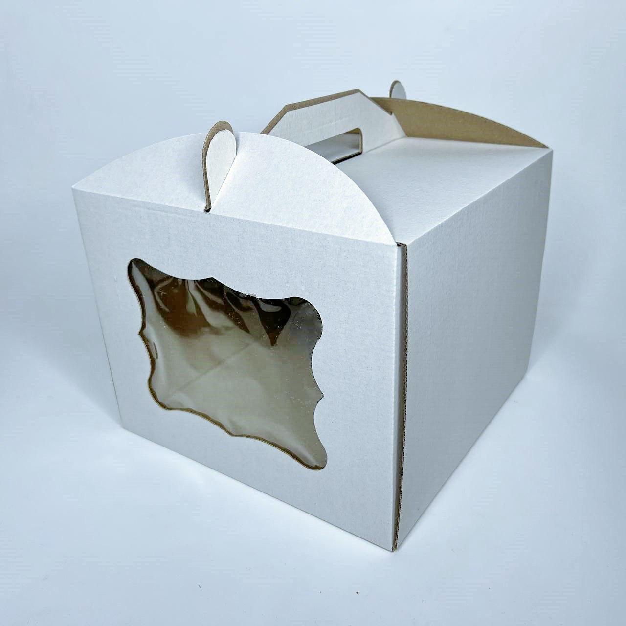 Коробка для торта, 250*250*200 мм, з вікном і ручками, мікрогофрокартон