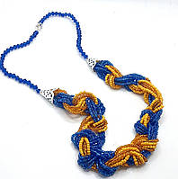 Колье из бисера плетенка ручной работы сине желтое