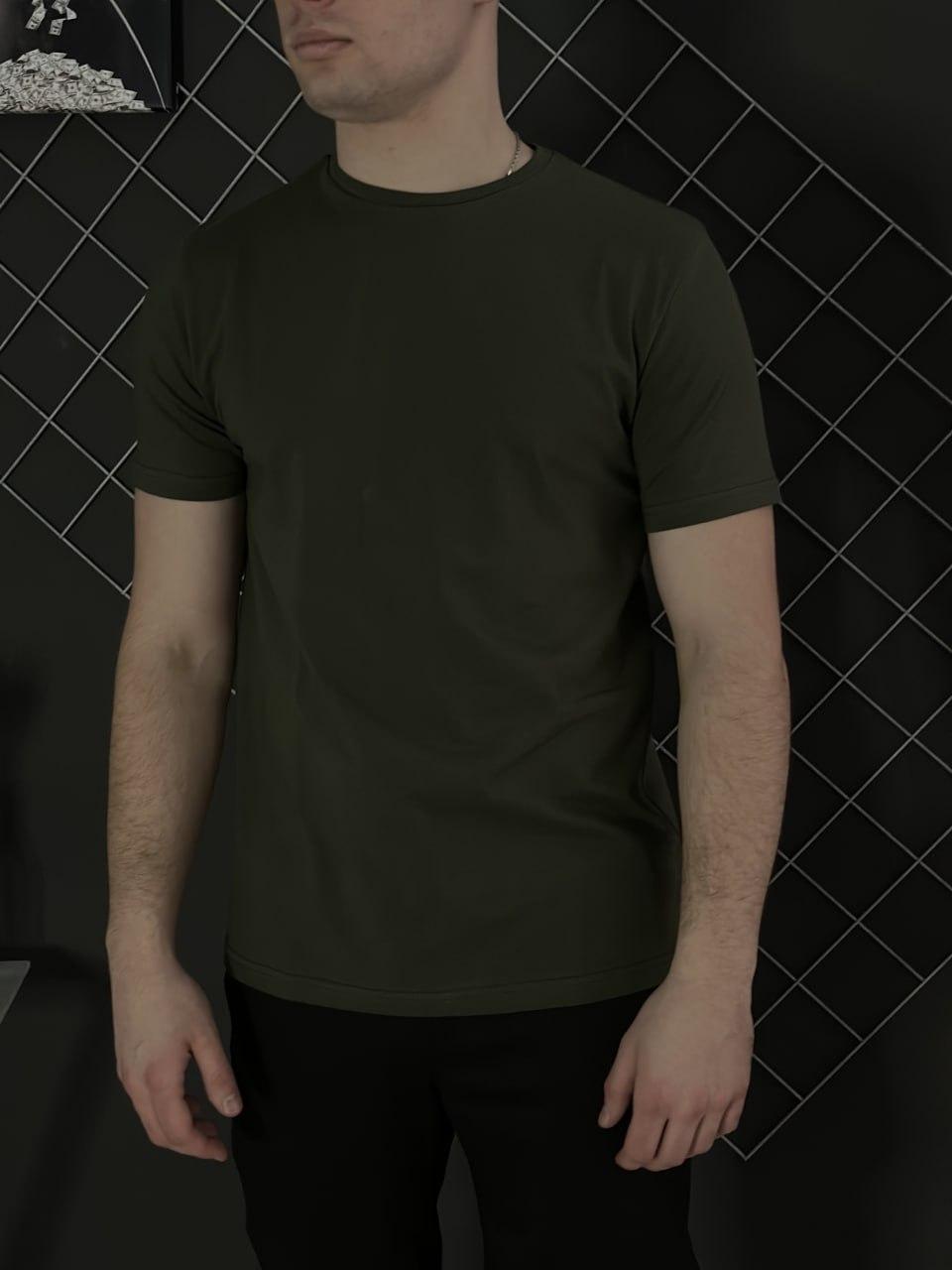 Чоловіча футболка хакі базова однотонна бавовняна без принтів веснянка літня осіня, фото 1