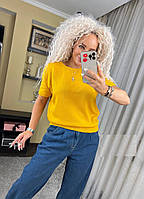 Базовая женская модная стильная трикотажная вязаная футболка кофта желтый р.42