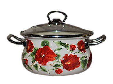 Каструля емальована 1,5л Каркаде біла (В83808) зі скляною кришкою ТМ EPOS FG