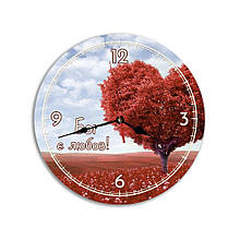 Настінний дерев'яний круглий годинник 30 см "Бог є любов"