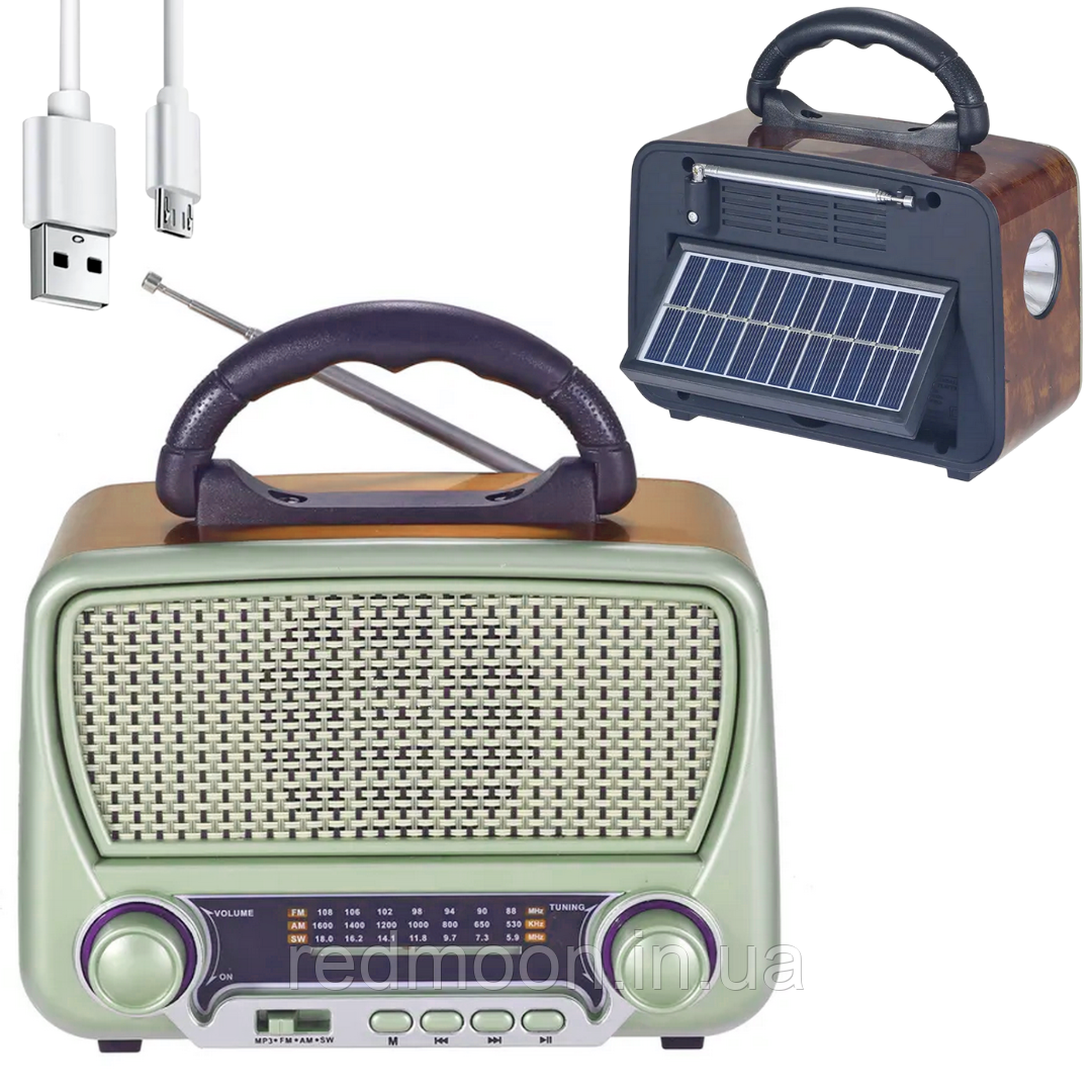 Радіоприймач 3в1 RX-819, з LED-ліхтарем, сонячною панеллю / FM радіо