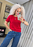 Базовая женская модная стильная трикотажная вязаная футболка кофта красный р.48