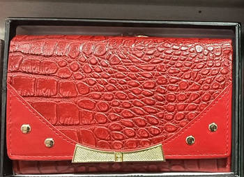 Гаманець жіночий червоний під рептилію на кнопці зі штучної шкіри Glam