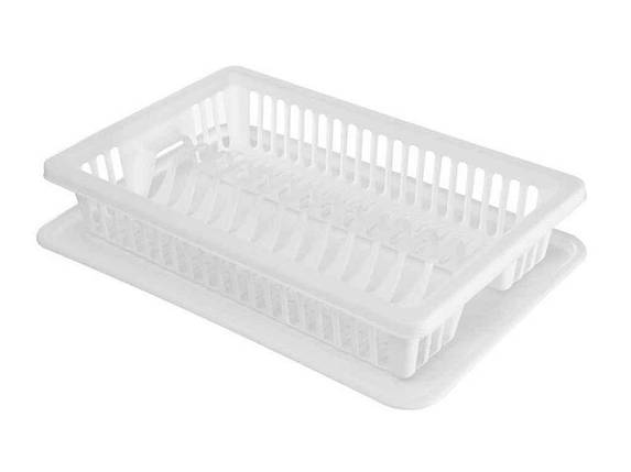 Сушарка пластикова для посуду з піддоном (13тар) (біла) ТМ R-PLASTIC FG, фото 1