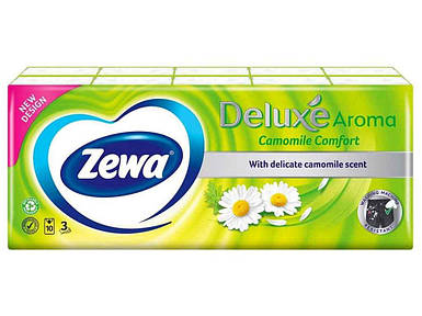 Носові хустки Deluxe (ромашка), 3 шари, упак 10пач*10шт ТМ ZEWA FG