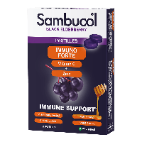 Sambucol Immuno Forte 20 шт. (Самбукол пастилки для імунітету Чорна бузина + Вітамін С + Цинк від 6 років)