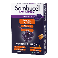 Sambucol Immuno Forte 20 шт. (Самбукол пастилки для иммунитета Черная бузина + Витамин С + Цинк от 6 лет)