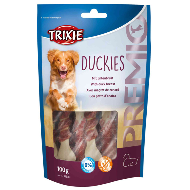 Лакомство для собак Trixie PREMIO Duckies 100 г с уткой палочки для чистки зубов для дрессировки - фото 2 - id-p1573433964