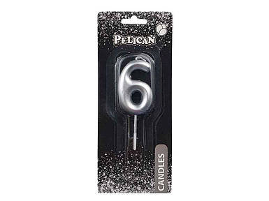 Свiчка для торта 6 СРБЛО 4,5см. 864526 ТМ PELICAN FG