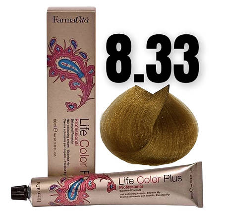 Стійка крем-фарба Farmavita Life Color Plus 8.33 Насичений світлий блондин золотистий 100 мл, фото 1