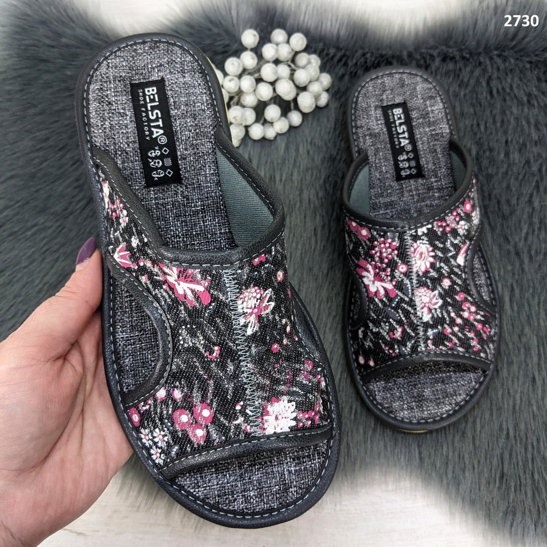 Тапочки женские летние Белста с открытым носком серые с розовым (ID ...