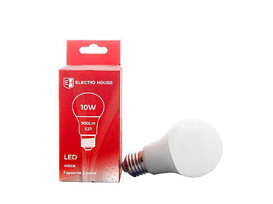 Лампа світлодіодна LED груша E27 10Вт 4100К EH-LMP-10A60 ТМ ELECTROHOUSE FG