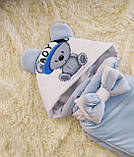 Демісезонний велюровий конверт для новонароджених, блакитний, принт Ведмедик Boy, фото 2