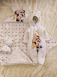 Яскравий весняний комплект на виписку з пологового будинку для дівчаток Мікі Маус ШкодаМода Молочний, фото 3