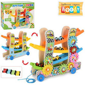 Дерев'яна іграшка Трек машинки, шестерні, MD2594