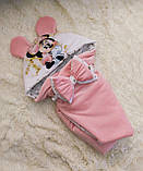 Велюровий комплект для новонароджених дівчаток, демісезонний, принт Minni, персиковий, фото 2