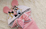 Велюровий комплект для новонароджених дівчаток, демісезонний, принт Minni, персиковий, фото 3