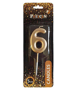 Свичка для торта 6 ЗОЛОТО 5 см. 865016 ТМ PELICAN FG