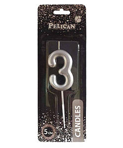Свічка для торта 3 СРІБЛО 5см. 865023 ТМ PELICAN FG