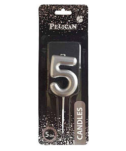 Свiчка для торта 5 СРБЛО 5 см. 865025 ТМ PELICAN FG