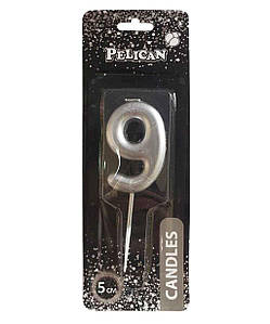 Свiчка для торта 9 СРБЛО 5 см. 865029 ТМ PELICAN FG