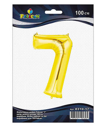 Кулька повітряна фольгована цифра 7 ЗОЛОТІ 100 см. 831017 ТМ PELICAN FG, фото 1