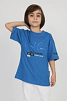 Качественная футболка цвета электрик с надписями для мальчика