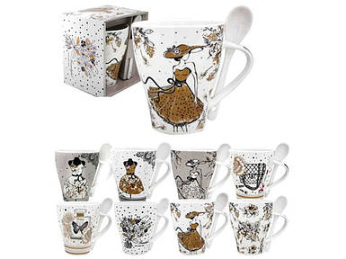 Чашка керамічна 340мл з ложкою Кокетка 2063-16 ТМ SNT FG