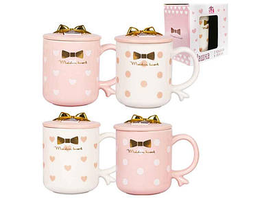 Чашка 360мл фарфор з кришкою-підставкою для телефона Бантик 20626 ТМ SNT FG