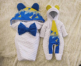 Яскравий весняний комплект на виписку з пологового будинку для новонароджених малюків ШкодаМода Білий