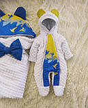 Яскравий весняний комплект на виписку з пологового будинку для новонароджених малюків ШкодаМода Білий, фото 4