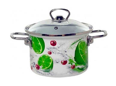 Каструля емальована 5,5л/0 циліндрична Лайм з нержавійка обідком (I83117) ТМ IDILIA FG