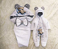 Яркий весенний комплект на выписку с роддома для новорожденных Медвежонок ШкодаМода Белый